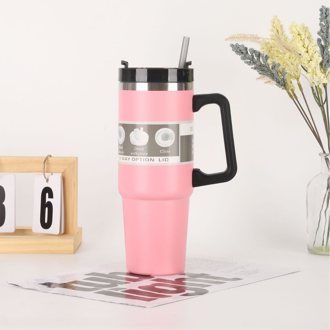 Nueva taza del coche del acero inoxidable 30oz con la taza del vacío de la capacidad grande de la manija con la taza práctica del helado del coche de la paja