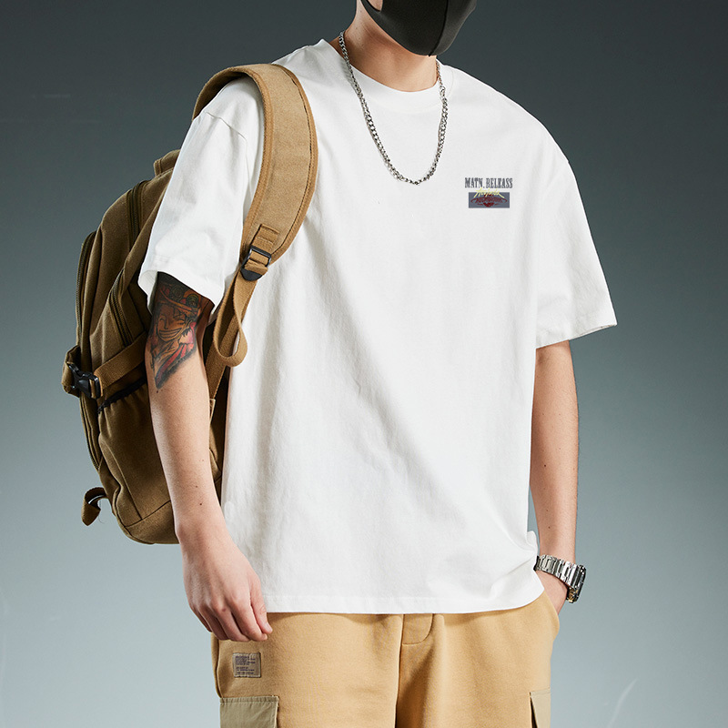 200 グラムヘビーウェイト半袖メンズシンプルで多用途なインルーズ Tシャツボトリングシャツ半袖ボーイズ新しいスタイル