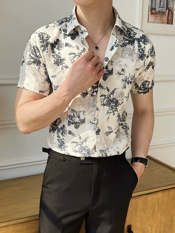 Летняя универсальная рубашка с коротким рукавом, slim fit