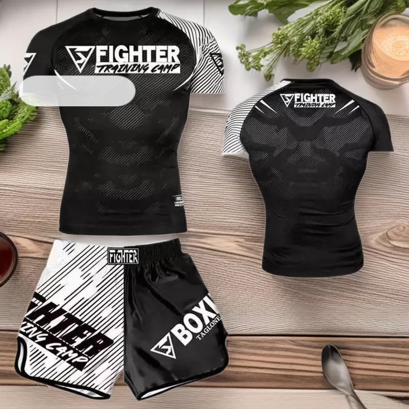 MMA拳击训练服套装男散打泰拳短袖速干健身搏击服UFC格斗运动衣