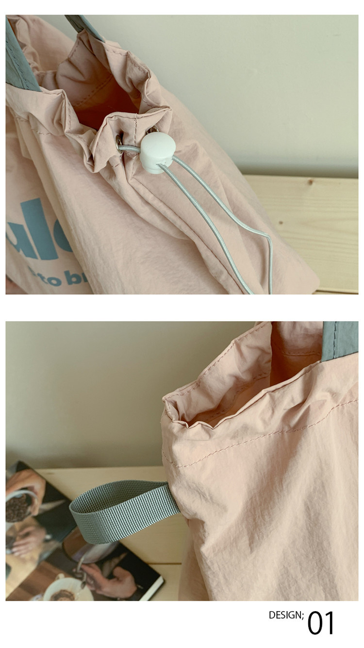 Fashionable and simple letter print large-capacity tote bag 2025 new style contrasting color versatile drawstring pleated single-shoulder bag undefined