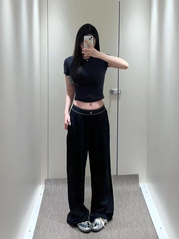 2025春秋新款alo同款高腰阔腿裤休闲裤女简约显廋宽松阔腿休闲裤|undefined