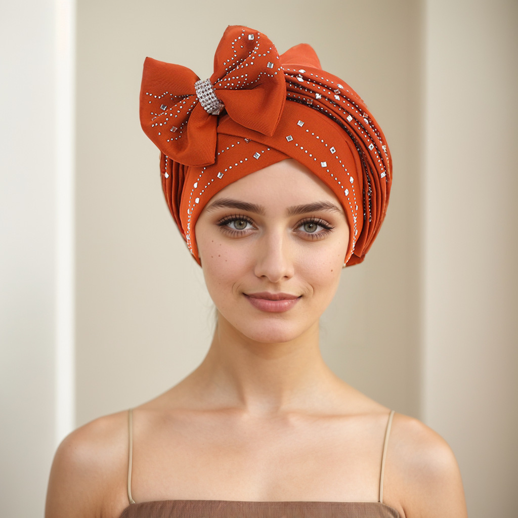 Muslim hat Space layer hot drill laminated with bow hat hat Muslim hat_voghion.com