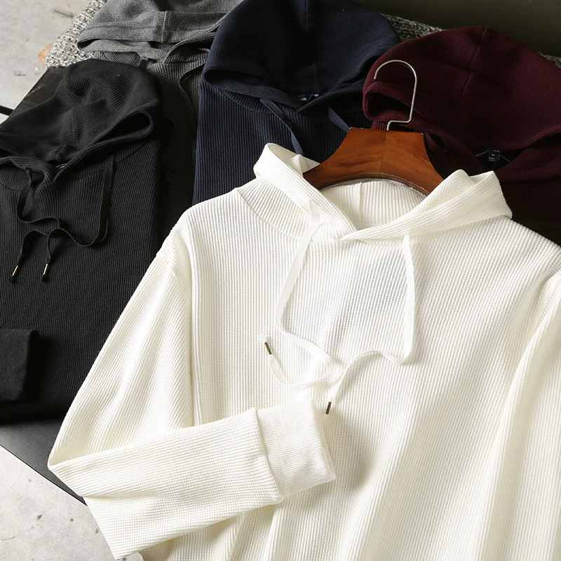Новый вафельный мужской модный Удобный Повседневный свитер с капюшоном, пуловер с тонким низом, рубашка