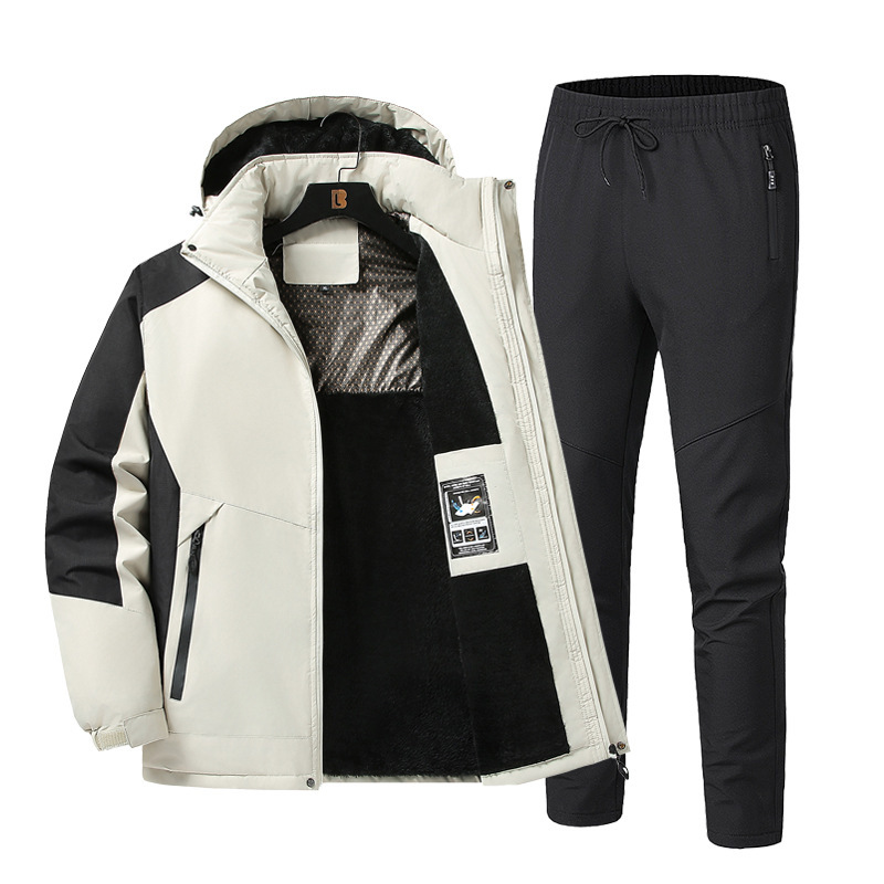 Men's Outdoor Winter Jacket with Fleece Lining, Thickened and Warm, Plus-Size Set for Middle-Aged, Large Size Cotton Coat