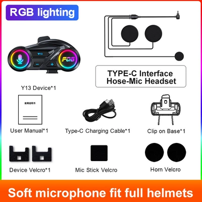 Cross-Border New Model Y13 Helmet Bluetooth Headset Fm Radio Colorful Waterproof Noise Reduction Long Battery Life Multi-Linkage Mobile Phone (Motorcycle Helmet Headset) - soft-mark