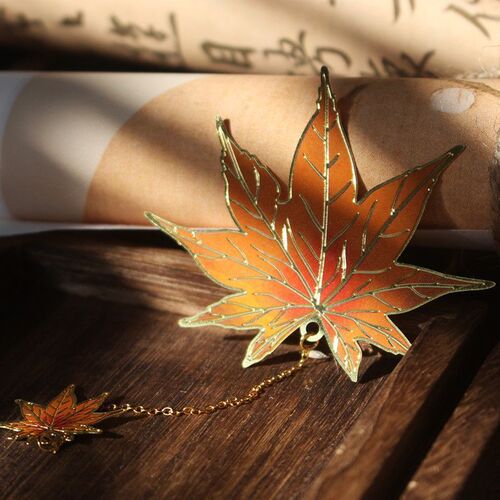 Maple Leaf Bookmark Red Ancient Style Ginkgo Pendant Brass Leaf Metal Teacher's Day Student Graduation Gift Business Gift