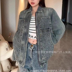 高品质驴家25新款水洗做旧重工浮雕1v压花logo牛仔衣男女外套夹克