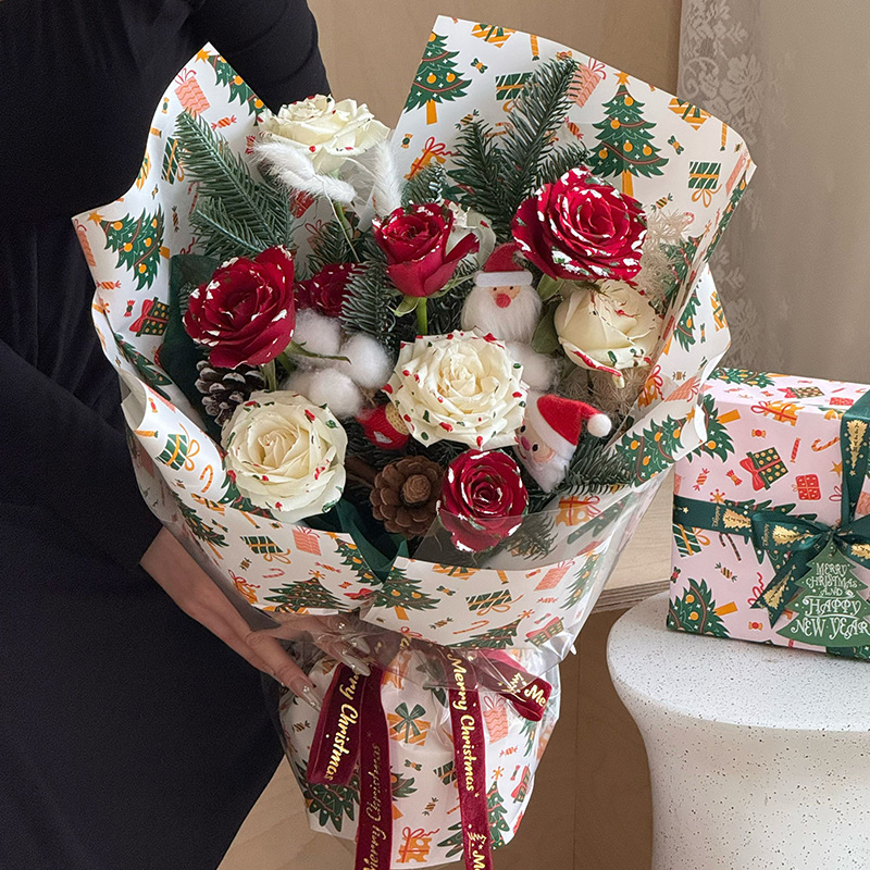 Huaxi Ping An bendición de Navidad flores materiales de embalaje Nochebuena diy regalos ramo de flores papel de envoltura de flores