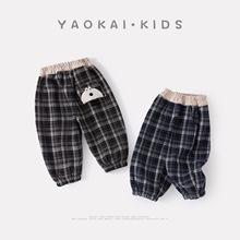 2025秋冬新款婴幼儿一体绒格子裤宝宝洋气百搭卡通加绒加厚休闲裤