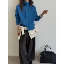 百搭堆堆领毛衣内搭2025秋冬新款100%羊毛双口袋纯色开衫打底衫女