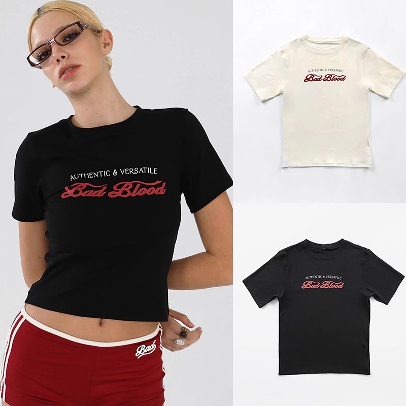 South Korea badblood BCAC Series American Style Hot Girls Summer Short-sleeved T-shirt Women's Casual Sports Crewneck Top Trendy