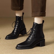 复古马丁靴女2025秋冬新款英伦粗跟系带尖头休闲单靴加绒保暖短靴