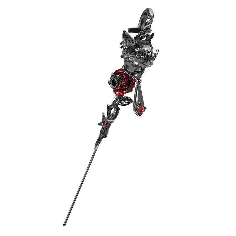 Cross-border best-selling new dark style cat ear piercing with rose flower, niche design, high-end feel, dark, sweet, cool, and spicy