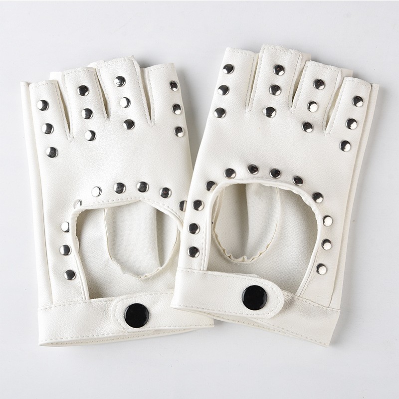Danza de las mujeres guantes medio dedo rendimiento corto cyberpunk remache pole dance dedo abierto Hip Hop discoteca guantes de cuero