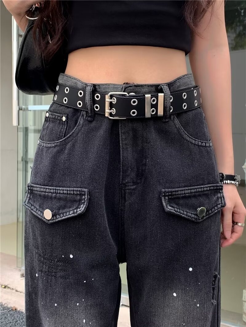 "Women's Denim Overalls - Classic Black Lumberjack Style, Relaxed Fit, Straight Leg, Comfortable & Stylish For Spring And Autumn_mkmklike.com