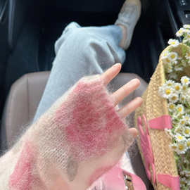 温柔风气质花朵晕染针织开衫女秋季甜美减龄独特纽扣外套上衣chic