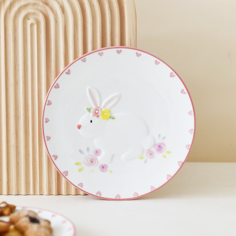 Pascua alta temperatura conejo creativo super linda chica regalo personalidad tendencia dibujos animados cerámica plato de repostería