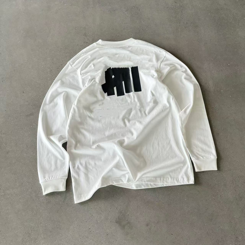 夏の新アメリカンレトロ5ストライプス長袖Tシャツトレーナー5ストライプストレンディなルーズラウンドネックスポーツTシャツ|undefined