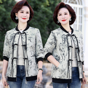 Trendy Short Spring Jacket for Middle-Aged and Elderly Women with Chinese-Style Button Cardigan Top
