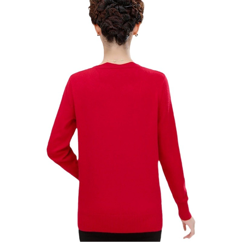 Вязаная осенняя одежда для мам, пальто, удобрение, увеличивает женщин среднего возраста, утолщенный на флисовой подкладке, весна и осень, базовый свитер, свитер