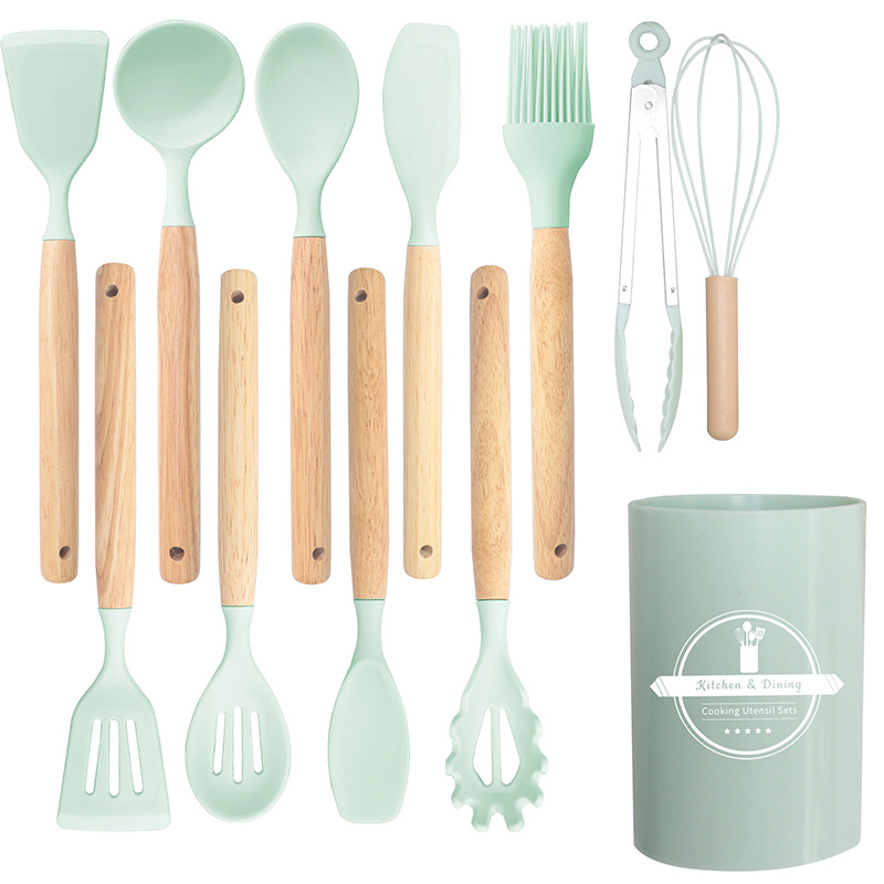 Espátula de silicona cuchara de sopa de 12 piezas sartén antiadherente pala de silicona de grado alimenticio traje de cocina de silicona transfronteriza en stock al por mayor