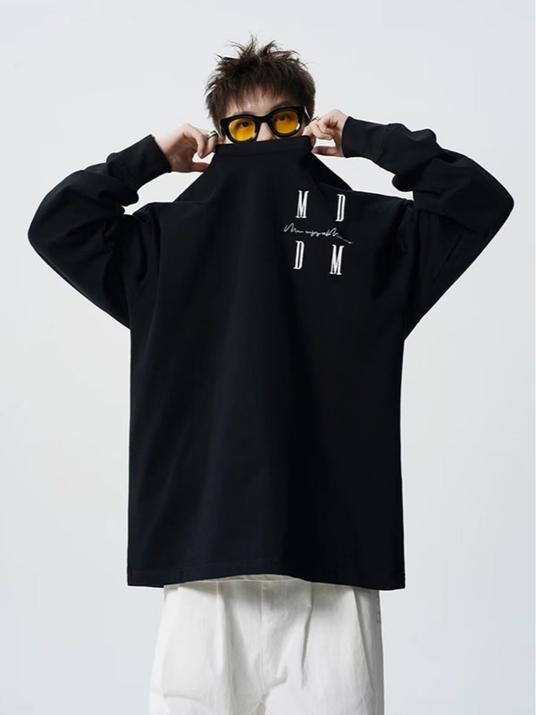 文字刺繍ネジ口長袖Tシャツメンズ新しい気質イントレンディな多用途カップルボトムコットントップ|undefined