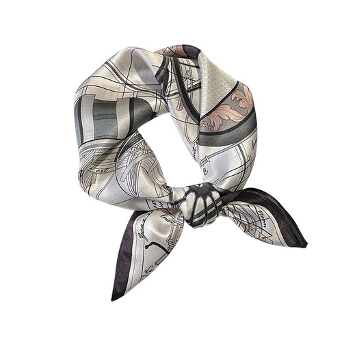 Spring and summer retro British medieval mechanical style light mulberry silk scarf women's 53 square scarf neck scarf