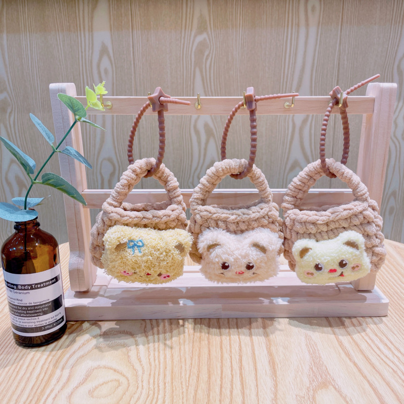 ぬいぐるみ手織り小銭入れクリームクマキーホルダーかわいいミニ収納袋ペンダント卸売|undefined