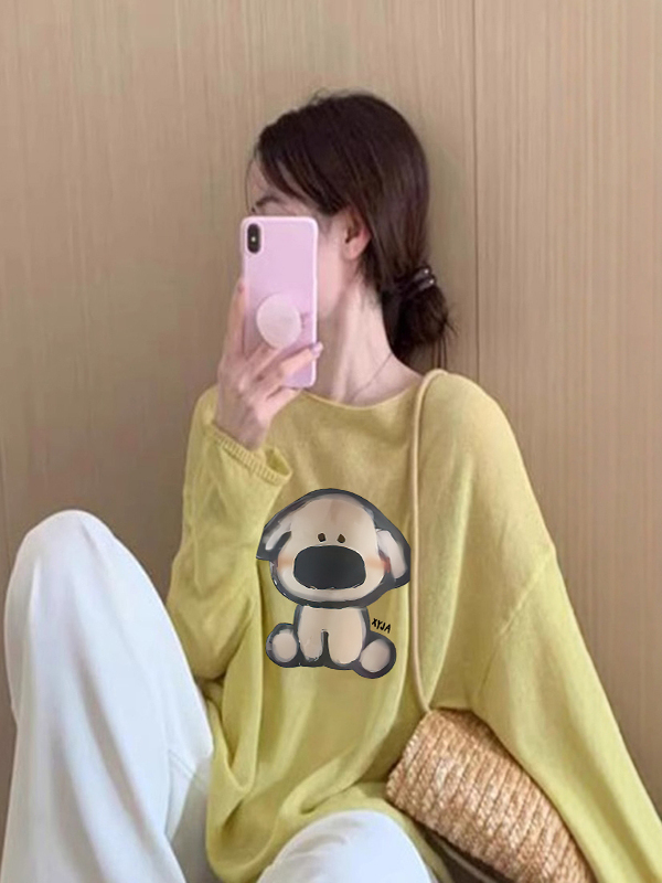 黄色轻薄微透防晒衣宽松罩衫长袖T恤女秋季新款休闲百搭上衣|undefined