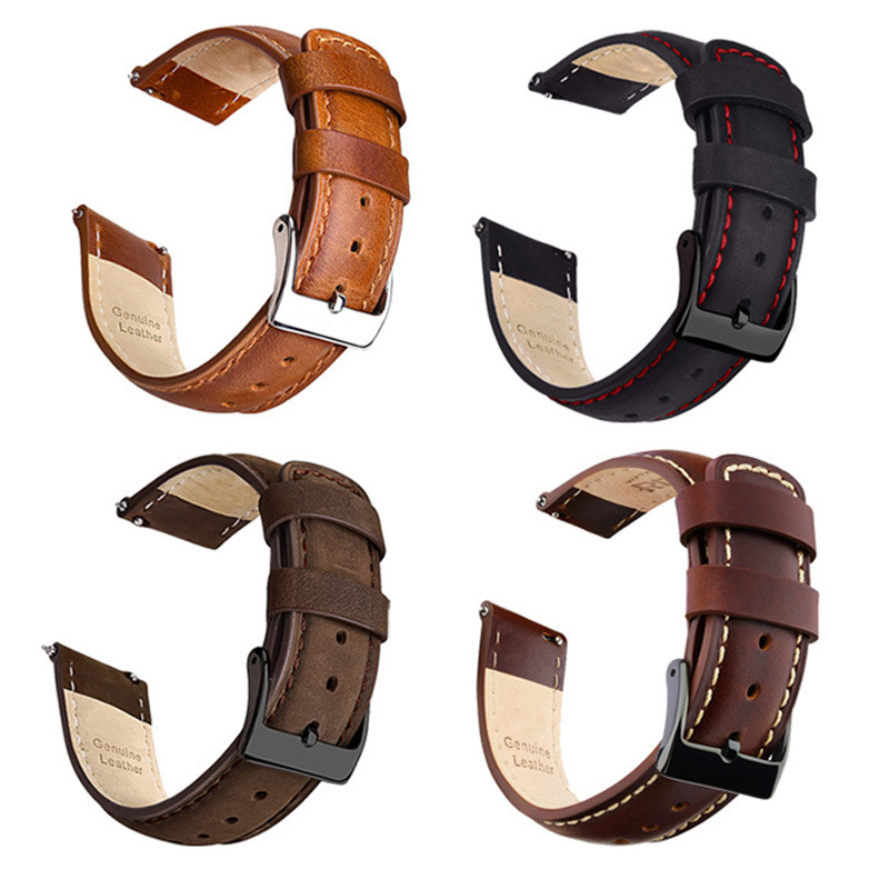 Suitable for Huawei Gt3 Samsung Galaxy Watch8/4/5/6 Genuine Leather Strap Classy Business Watch Strap Cross-Border