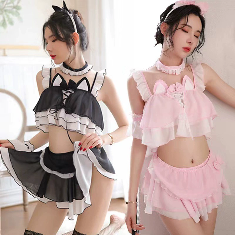 Сексуальный супер милый кот милый набор горничной Сладкая девушка подтяжка платье униформа соблазнительная пижама