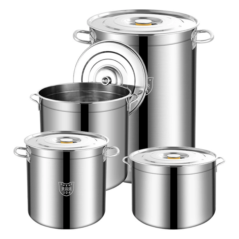 Ведро из нержавеющей стали 304 Коммерческое утолщенное ведро для супа с крышкой Гостиничная столовая Многоцелевое ведро Ведро для хранения воды большой емкости
