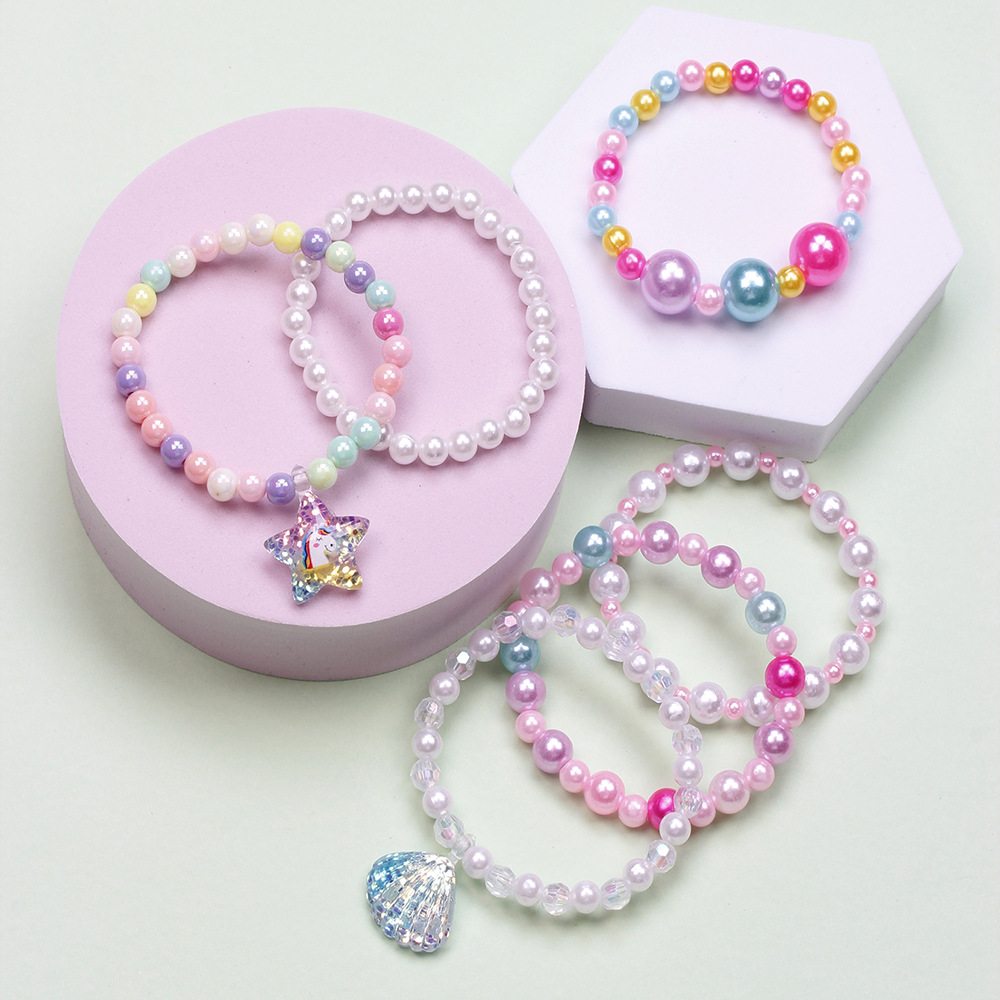 Sweet Rainbow Heart Shape Plastic Beaded Bracelets
