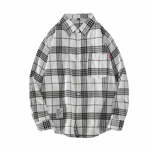 Men's Autumn Grid Shirt, Spring and Autumn Season Casual Thin Jacket, Long-Sleeve Collar Shirt, Student Trendy Short Shirt, Autumn Clothing