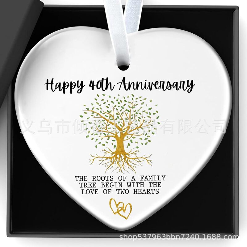 Cross-border 50th Wedding Anniversary Celebration Christmas Decorations Ceramic Hanging Heart-shaped Plaque Family Tree Roots Cross-border 50th Wedding Anniversary Celebration Christmas Decorations Ceramic Hanging Heart-shaped Plaque Family Tree Roots