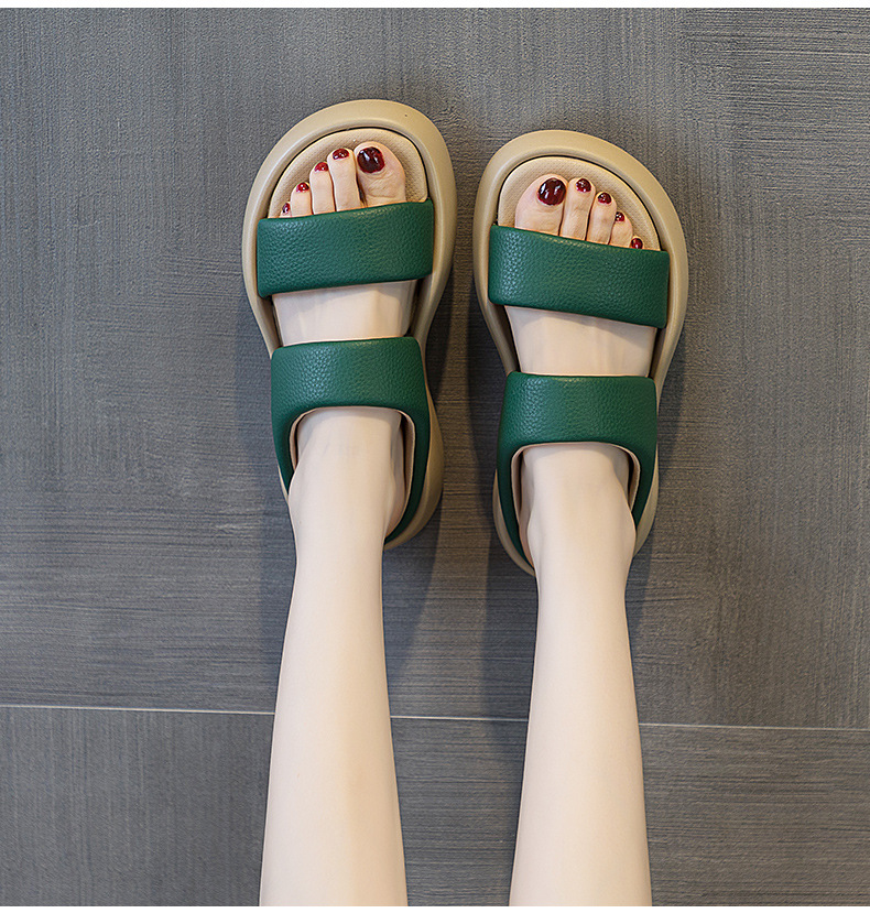 Sandal nữ quai ngang đế dày mũi tròn da thật mềm mại — M 2361m màu, M2361 màu xanh lá cây, M2361 màu tím, M2361 màu vàng chi tiết 12