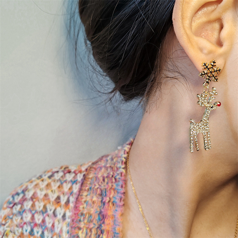 1 Pair IG Style Christmas Tree Snowflake Elk Inlay Alloy Rhinestones Pearl Drop Earrings display picture 1