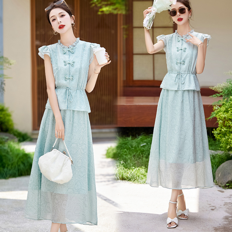 新中式国风套装连衣裙女夏季小个子显瘦改良汉服半身裙子两件套