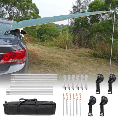 Car side canopy silver-coated suv car side tent 5-8 people camping sunshade pergola outdoor suction cup car side tent (Avtomobil yan çətirləri) - green-33-canopy-2m19mm-aluminum-pole-6-floor-nail-wind-ropes-and-4-suction-cup-set-about-176kg
