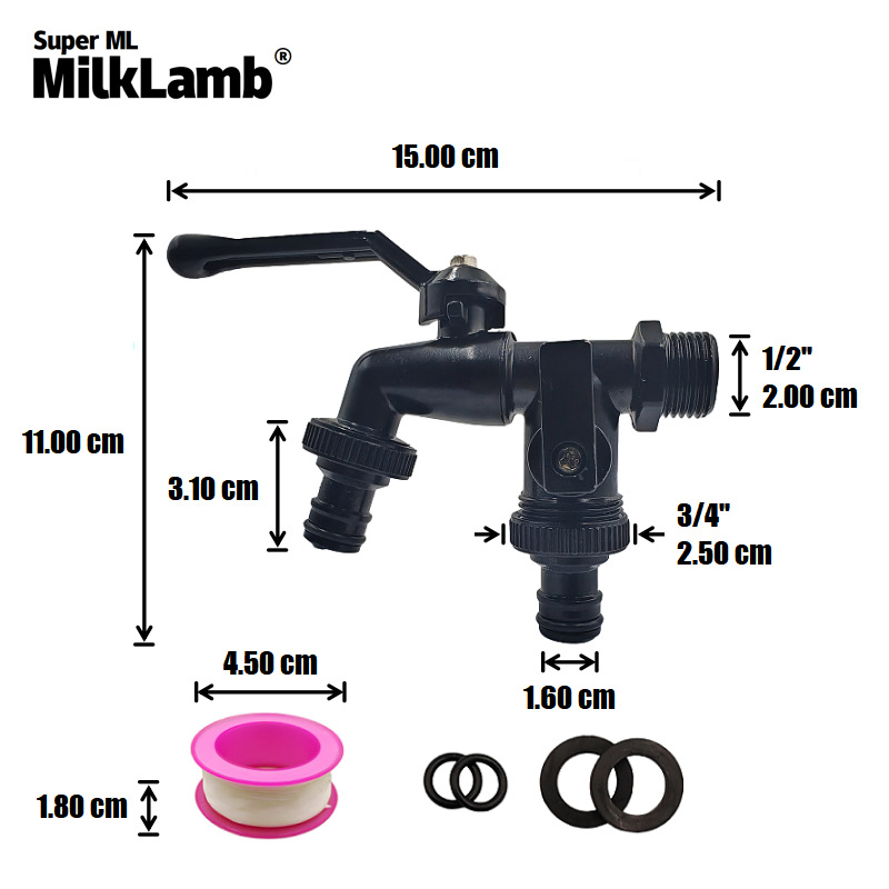 Cross-border exclusive 1/2 Gardening Double zinc alloy faucet, one in and two out double pacifier faucet [All black details Picture