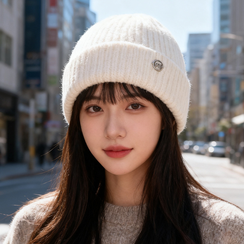 帽子毛线帽女秋冬针织帽混纺加厚保暖百搭大头围显脸小护耳套头帽|undefined