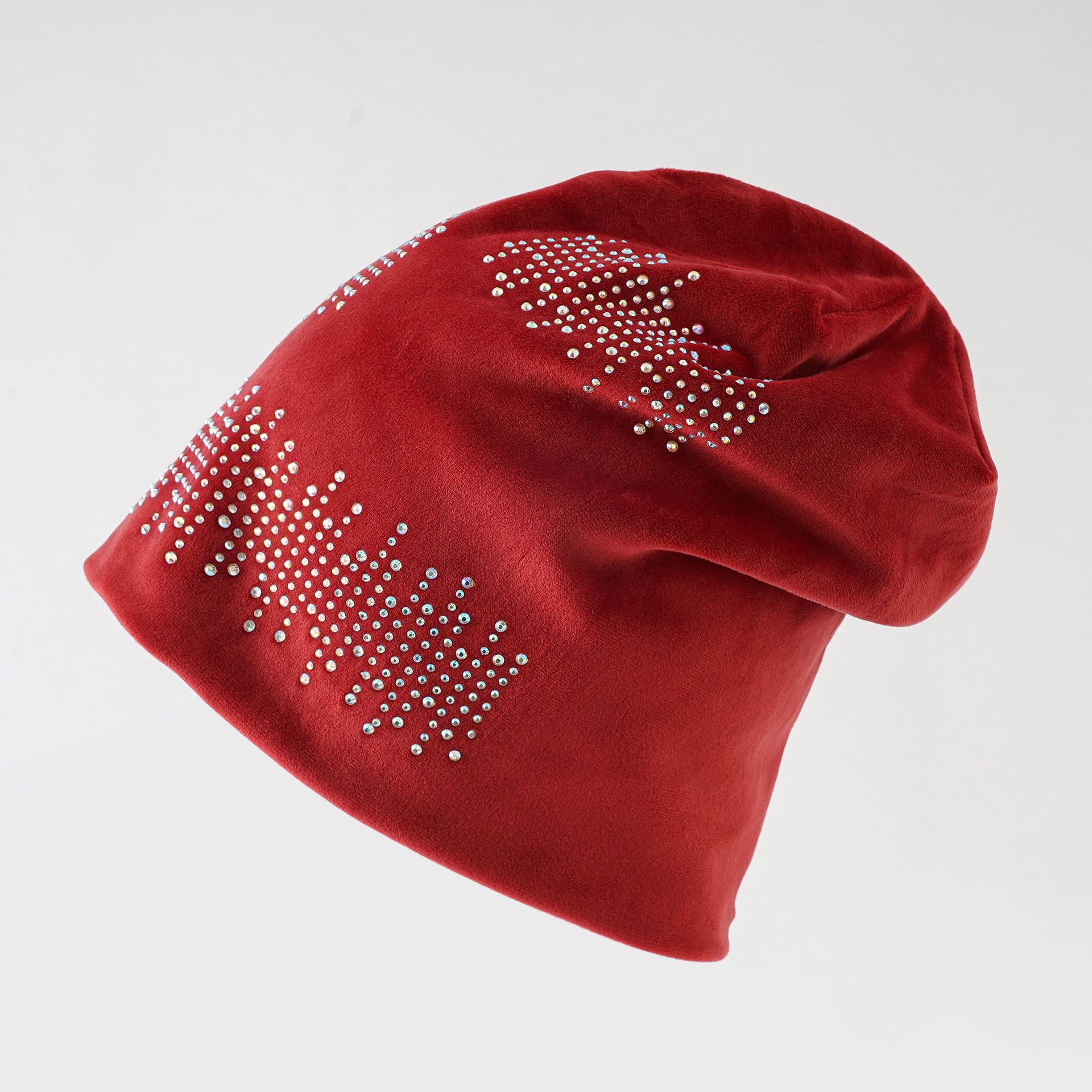 Europa y América del otoño y el invierno de las mujeres de doble capa rhinestone pullover Cap sombrero caliente delgada ocasional orejeras tapa Nueva tapa de pila