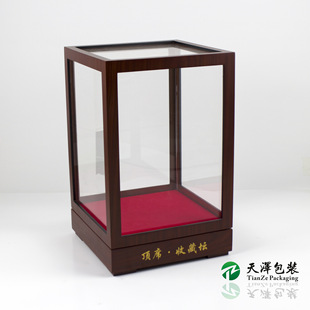 Solid Wood Crafts Liquor Collection Wine Wooden Box Dust-Proof Display Cover Black Walnut Base Treasure Cage Glass Cover Customization