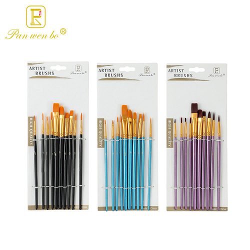 Panwenbo Oil Paint Brush 10 Pack Pearlescent Blue Nylon Paint Brush Hook Line Pen Watercolor Water Chalk Set Wholesale
