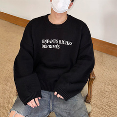 ERD憂鬱な富二代ウールの手の太い針のプリントは簡単で重いポンドのゆったりしていて怠惰なセーターの男女は同じです。
