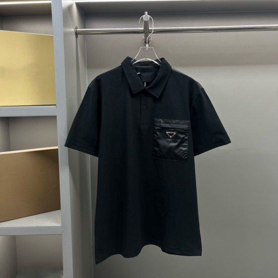 Milan Luxury Trend P Brand Pocket Triangle Logo Pique Cotton Polo Casual Commuting Business Versatile Base Breathable Short Sleeve