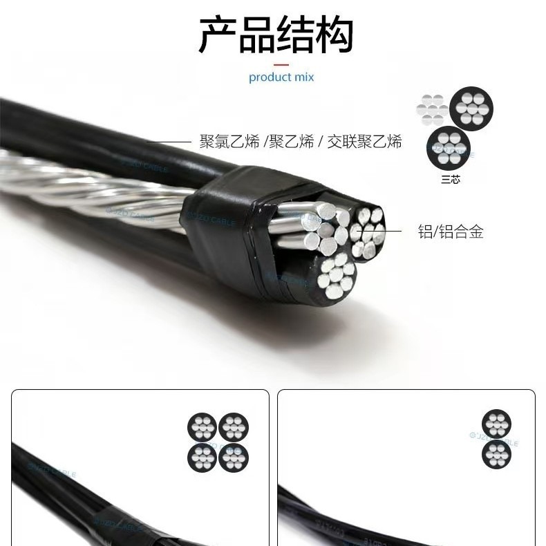 ABC架空绝缘低压铝芯架空线2芯 16 25 50平方专供跨境外贸