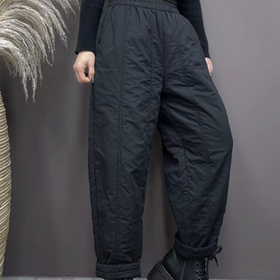 2024 Winter Korean Style Loose Slimming Solid Color Cotton Harlan Pants All-match Warm Casual Cotton Pants Women's 9755