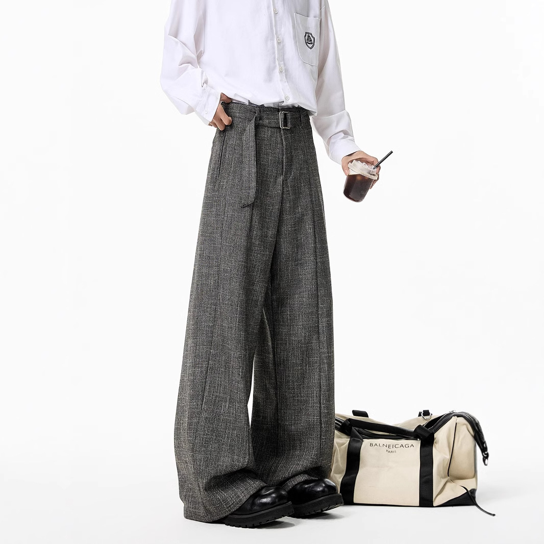 Old Qian Style Textured Pants Men's 2025 Spring and Autumn Loose Pants Wide Leg oversize Slimming Niche Casual Pants